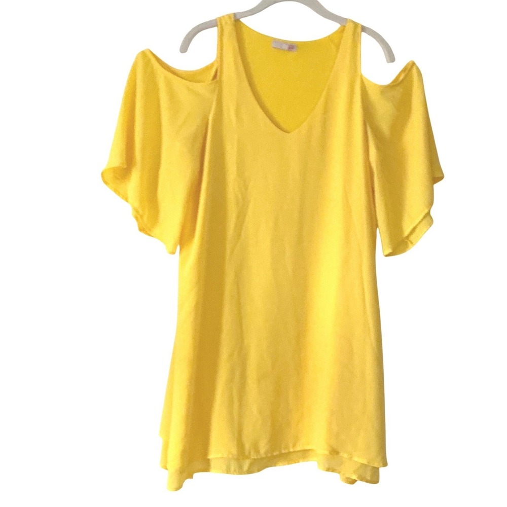 Gianni Bini Womens Yellow Cold Shoulder V-Neck Flutter Sleeve Dress Large